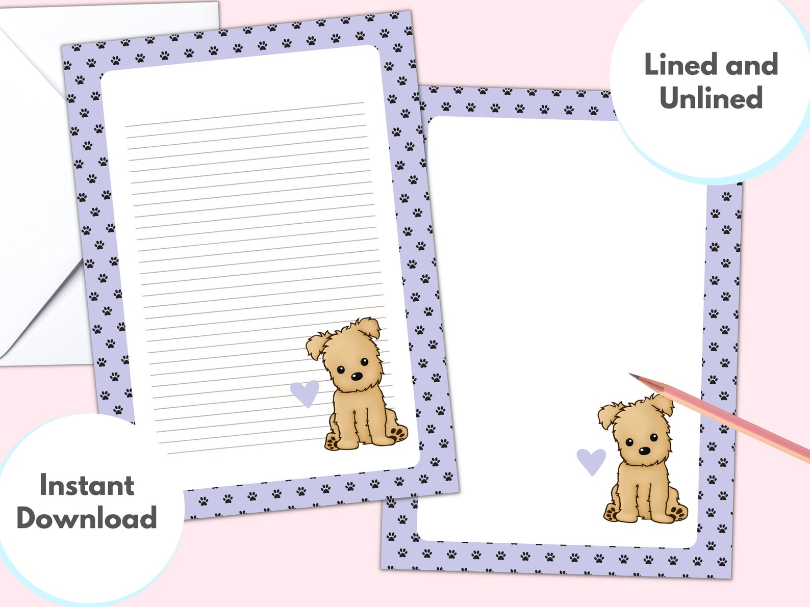 Puppy Stationary Animal Stationery Printable Stationery Dog Etsy