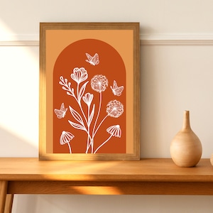 Terra Cotta Wall Art Minimal Botanical Poster Burnt Orange Aesthetic Botanical Line Art Prints Boho Wall Prints Burnt Orange Wall Art Boho