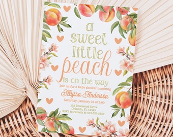 A Little Peach is On the Way Invite Peach Baby Shower Invitation Sweet Peach Invite Summer Baby Shower Girl A Sweet Little Peach Baby P123