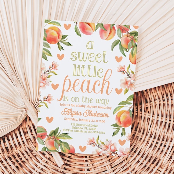 A Little Peach is On the Way Invite Peach Baby Shower Invitation Sweet Peach Invite Summer Baby Shower Girl A Sweet Little Peach Baby P123