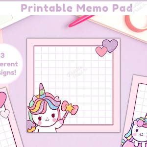 Bloco de notas para impressão, papel de carta Kawaii, bloco de notas de unicórnio, folhas de memorandos Kawaii, bloco de notas bonito para impressão, artigos de papelaria fofos para impressão, modelo