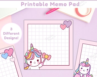 Druckbare Notizblock, Kawaii stationär, Einhorn Notizblock, Kawaii Memo Sheets, niedlicher druckbarer Notizblock, niedliche Briefpapier Ausdrucke, Vorlage
