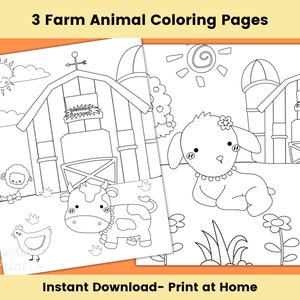 Farm Coloring Pages for Kids, Printable Farm Party Activities, Farm Birthday Party,  Farm Party Supplies,  Farm Favors, Baby Shower Activity
