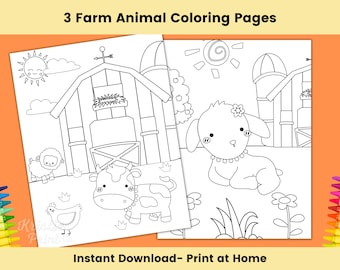 Farm Coloring Pages for Kids, Printable Farm Party Activities, Farm Birthday Party,  Farm Party Supplies,  Farm Favors, Baby Shower Activity