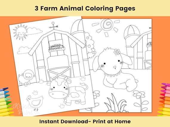 Farm Coloring Pages for Kids, Printable Farm Party Activities, Farm Birthday Party,  Farm Party Supplies,  Farm Favors, Baby Shower Activity