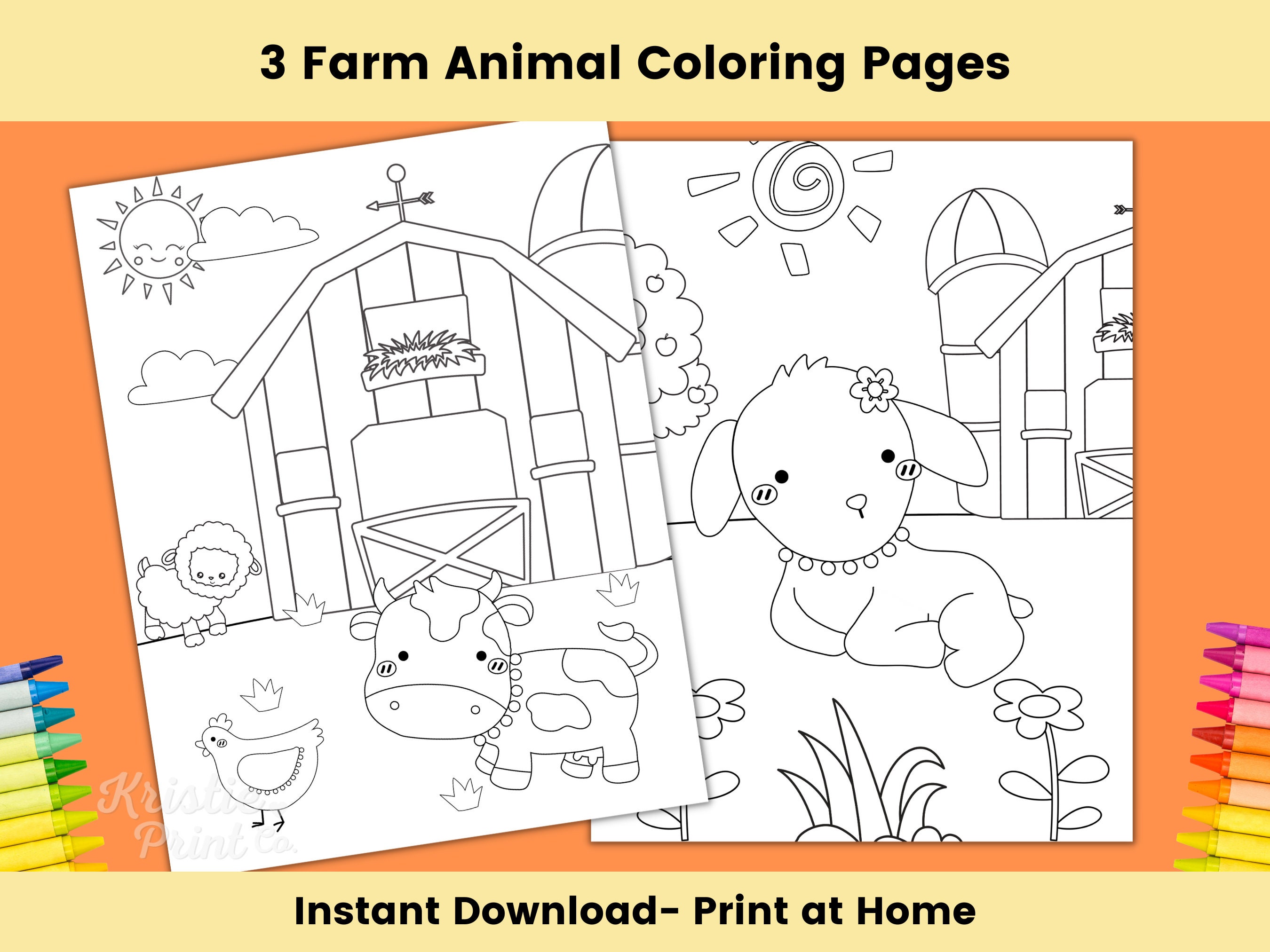 Farm Coloring Pages for Kids, Printable Farm Party Activities, Farm