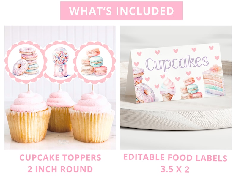 Sweet One Birthday Bundle Sweet One Party 1St Birthday Bundle Girl First Birthday Decor Editable Templates Ice Cream Donut Invitation SWE1 image 6