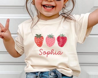 Strawberry Shirt Personalized Name Shirt Girl Name Shirt for Toddler Custom Name Shirt Toddler Girl Birthday Gift Kids Strawberry TShirt