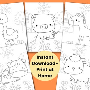 Páginas para colorear de granja para niños, juegos de fiesta para niños, recuerdo de cumpleaños de granja, hoja para colorear de animales, actividades de baby shower, educación en casa imprimible imagen 1