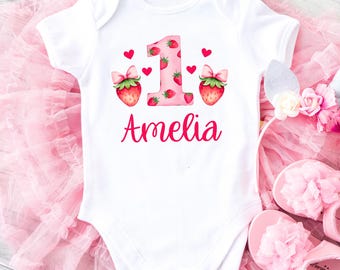 Strawberry First Birthday Bodysuit Strawberry Birthday Shirt Personalized 1st Birthday Gift Berry First Birthday Shirt Strawberry Shirt Baby