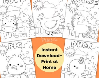 Farm Animal Coloring Pages for Kids, Farm Activity Sheet, Farm Birthday Party, Farm Party Supplies, Homeschool Printable, Preschool