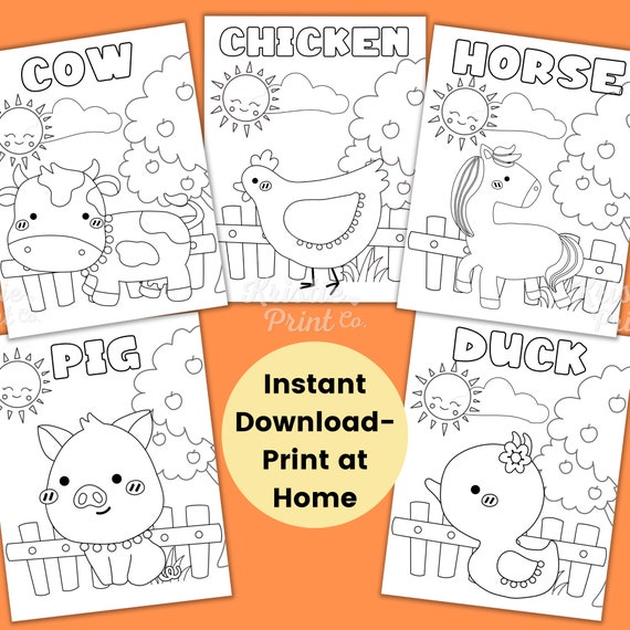Farm Animal Coloring Pages for Kids, Farm Activity Sheet, Farm Birthday Party, Farm Party Supplies, Homeschool Printable, Preschool