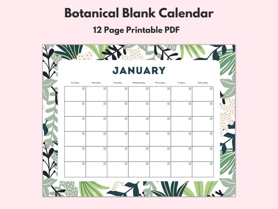 Botanical Calendar Monthly Blank Calendar Printable Calendar - Etsy