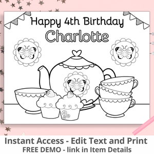 Editable Happy Birthday Coloring Page Tea Birthday Party Tea Party ...