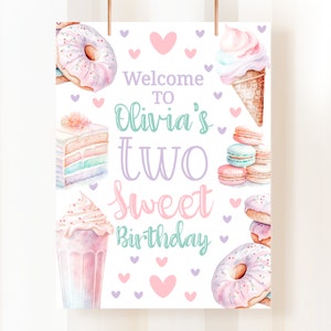 Plaque de bienvenue deux douces fille 2e anniversaire bienvenue deuxième fête d&#39;anniversaire Plaque de bienvenue douce fête deux décoration douce deuxième anniversaire TW1