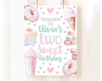 Two Sweet Welcome Sign Girl 2nd Birthday Welcome Second Birthday Party Welcome Sign Sweet Celebration Two Sweet Decor Second Birthday TW1