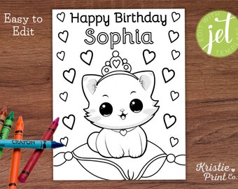 Editable Cat Birthday Coloring Page Printable Birthday Activity Custom Coloring Page Cat Birthday Party Printable Kitten Coloring Page CAT1
