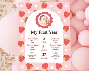 Min Berry första födelsedag milstolpe anslagstavla jordgubb milstolpe poster mitt första år anslagstavla flicka 1-årsdag poster första födelsedag skylt STRAWB2