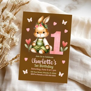 Bunny Themed Birthday Invitation Some Bunny is One Birthday Invite Bunny First Birthday Girl Birthday Invite Cottagecore 1st Birthday BTB1