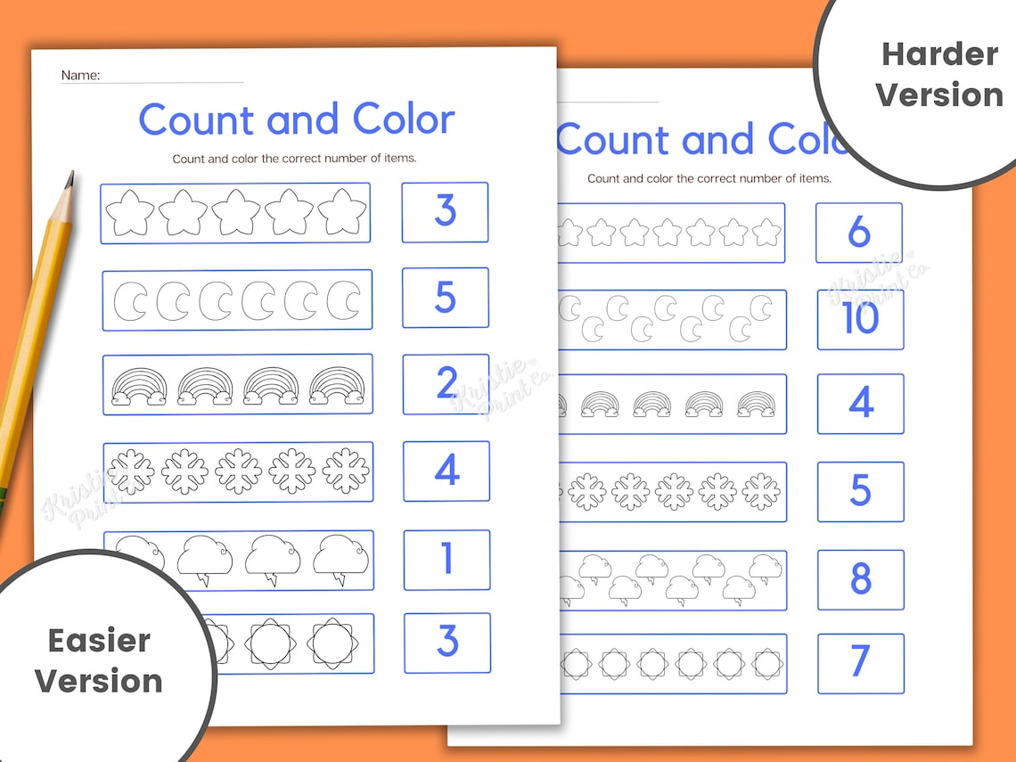 Counting Worksheets Kindergarten Math Worksheets Preschool Etsy