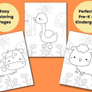 Páginas para colorear de granja para niños, juegos de fiesta para niños, recuerdo de cumpleaños de granja, hoja para colorear de animales, actividades de baby shower, educación en casa imprimible imagen 2