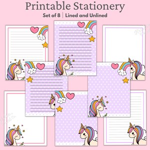 Cancelleria Kawaii stampabile, Cancelleria Unicorno, Carta da lettere Kawaii stampabile, Cancelleria per bambini carina, Carta per scrivere lettere, Pagine di diario
