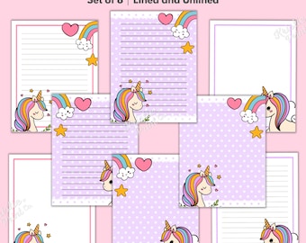 Kawaii Stationery Printable, Unicorn Stationery, Printable Kawaii Letter Paper, Cute Kids Stationary, Letter Writing Paper, Journal Pages
