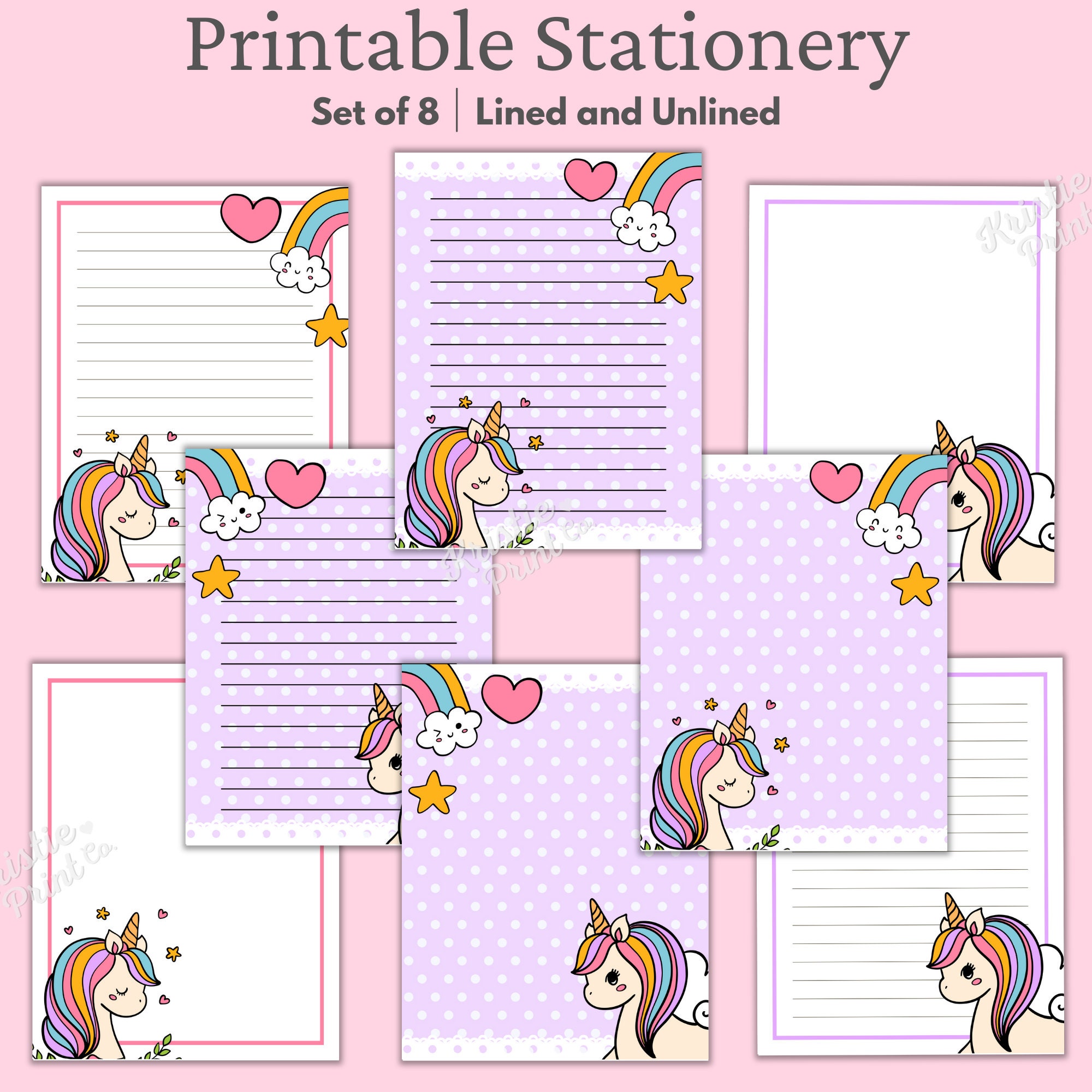 Kawaii Stationery Printable, Unicorn Stationery, Printable Kawaii