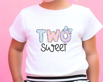 Camiseta de dos dulces, camiseta de segundo cumpleaños, camiseta de fiesta de segundo cumpleaños para niñas, camiseta de dos cumpleaños, camiseta para niños pequeños, lindo atuendo de cumpleañera de segundo año