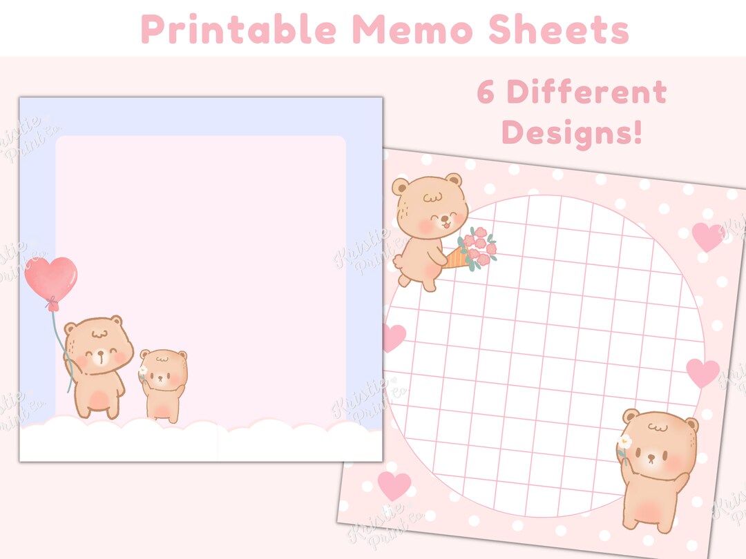 Kawaii Memo Pad, Printable Memo Pad PDF, Bear Memo, Cute Printable ...