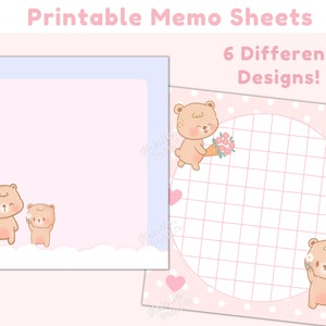 Kawaii Notizblock, druckbare Notizblock PDF, Bär Memo, niedlicher druckbarer Notizblock, Kawaii Briefpapier druckbare, niedliche Briefpapier Ausdrucke, Pastell