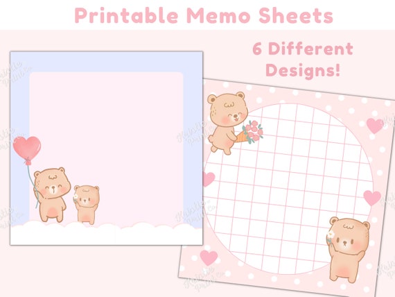 Kawaii Memo Pad Printable Memo Pad PDF Bear Memo Cute - Etsy