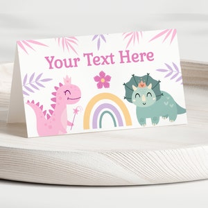 Editable Girl Dinosaur Food Cards Dinosaur Birthday Dinosaur Food Tents Girl Dinosaur Party Place Cards Dino Girl Birthday Baby Shower DIN2