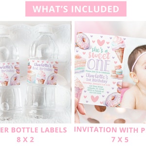 Sweet One Birthday Bundle Sweet One Party 1St Birthday Bundle Girl First Birthday Decor Editable Templates Ice Cream Donut Invitation SWE1 image 8