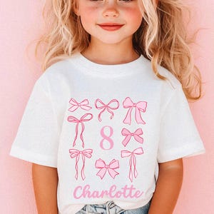 Chemise anniversaire noeud fille chemise personnalisée Coquette T-shirt anniversaire fille TShirt fête d'anniversaire fille noeud rose tenue de soirée T-shirt anniversaire fille