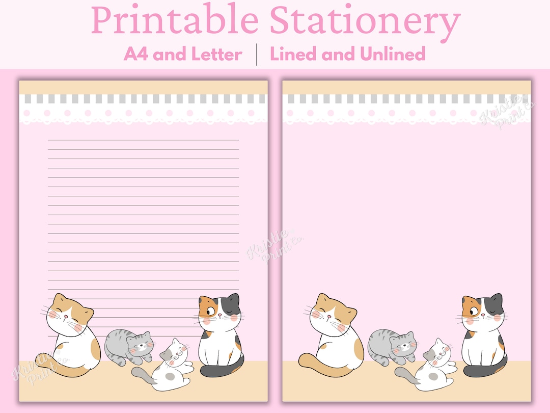 Cat Stationery Printable, Kawaii Stationery Printable, Printable Kawaii ...