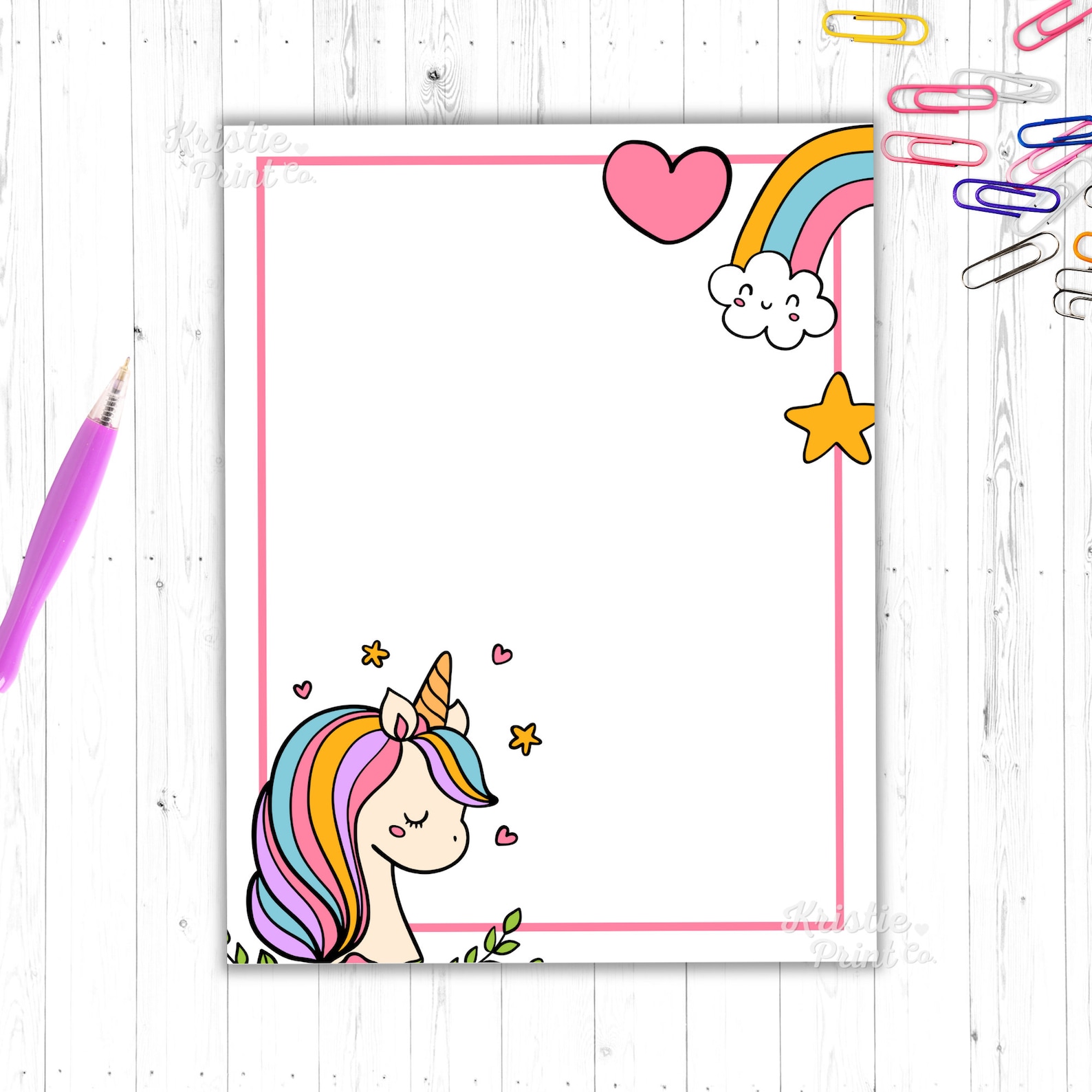 Kawaii Stationery Printable, Unicorn Stationery, Printable Kawaii
