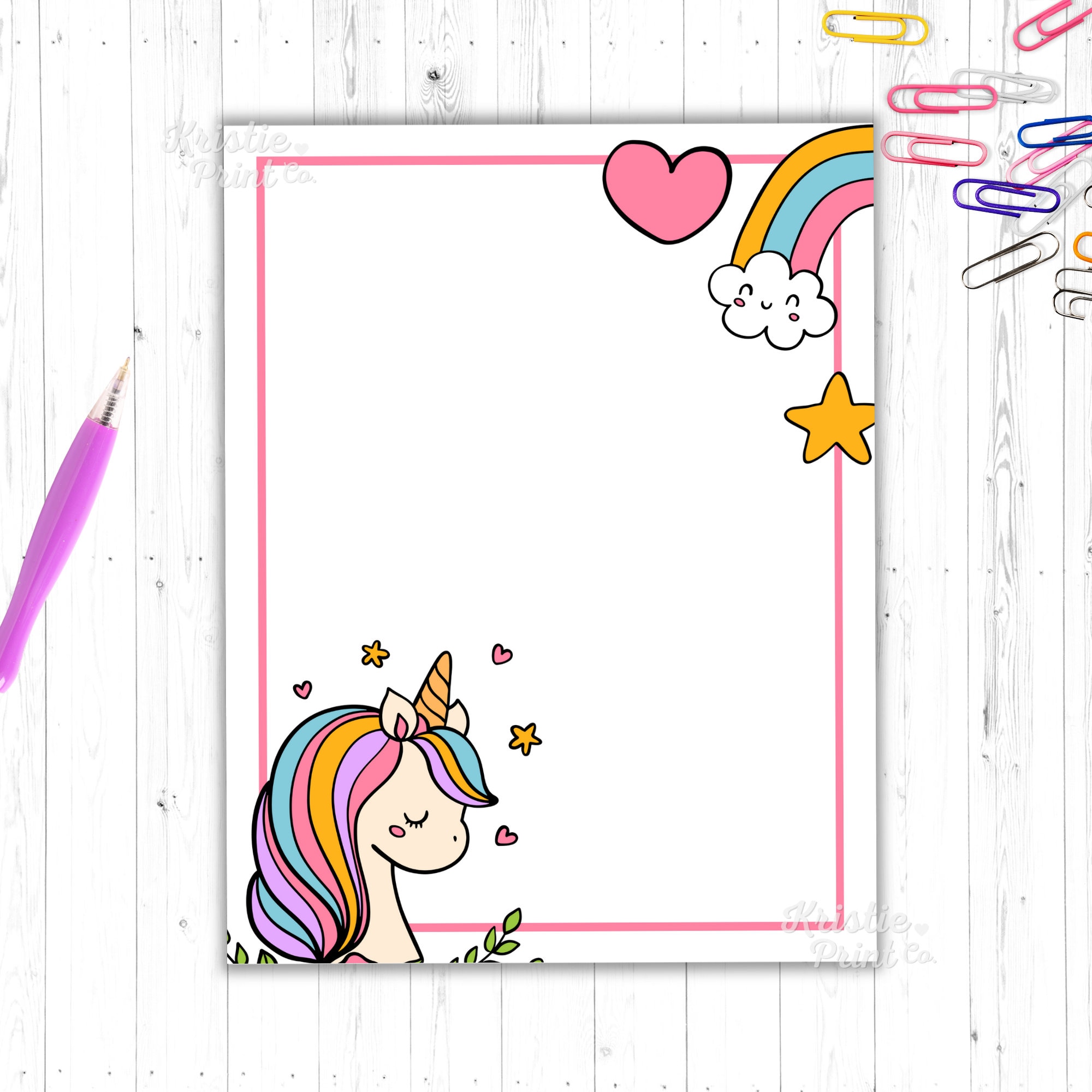 Kawaii Stationery Printable, Unicorn Stationery, Printable Kawaii ...