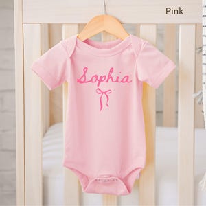 Personalized Name Baby Bodysuit Bow Shirt First Birthday Girl Custom Shirt Coquette Baby Bodysuit Baby Girl Outfit Whimsical Baby Clothing