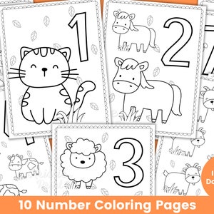 Páginas para colorear de números para niños, páginas para colorear preescolares, imprimibles en casa, páginas para colorear para niños pequeños, actividad de aprendizaje para niños pequeños, digital
