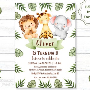 Invito di compleanno Safari modificabile, Safari invito compleanno giungla tema compleanno invito, modello Safari, bambini invito digitale, SAF1