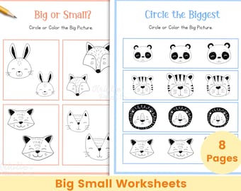 Big Small Worksheets, Learning Sizes Printable, Preschool Worksheets for Kids, Homeschool Activities, Toddler Learning Printable