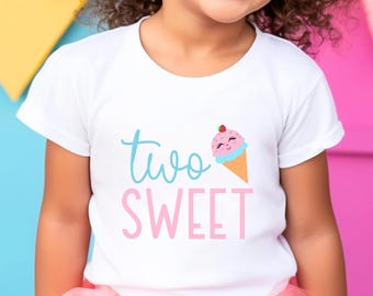 Camiseta para dos niños pequeños, camiseta para el segundo cumpleaños, camiseta para dos cumpleaños, camiseta para niña, traje de helado para el segundo cumpleaños, camiseta para dos fiestas dulces