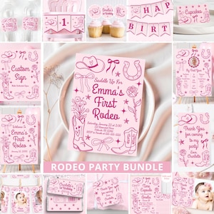 My First Rodeo Bundle 1st Rodeo Birthday Decor 1st Birthday Bundle Cowgirl Birthday Western Birthday Girl 1st Birthday Invite Pink FRG1