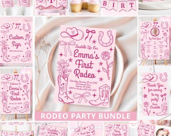 My First Rodeo Bundle 1st Rodeo Birthday Decor 1st Birthday Bundle Cowgirl Birthday Western Birthday Girl 1st Birthday Invite Pink FRG1