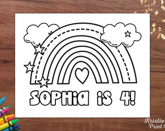 Happy Birthday Coloring Page Editable, Rainbow Birthday Party Coloring Placemat, Rainbow Party Favors, Boho Coloring Pages Personalized