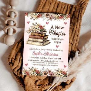 A New Chapter Will Soon Begin Baby Shower Invitation Books Baby Shower Vintage Book Invite Library Baby Shower Book Theme Shower STK1
