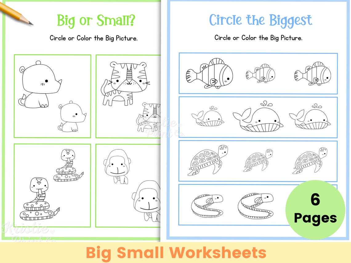 Big Small Worksheets, Preschool Worksheets for Kids, Kindergarten