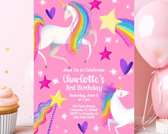Whimsical Unicorn Invitation Unicorn Birthday Invitation Magical Unicorn Invite Rainbow Unicorn Pink Unicorn Birthday Invitation Template U7