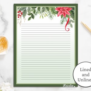 Christmas Stationery, Poinsettia Stationery, Christmas Writing Paper, Holly Stationery Set, Digital Stationery, Lined Paper Printable
